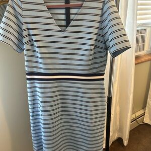 Draper James Blue and Black Striped Midi Dress